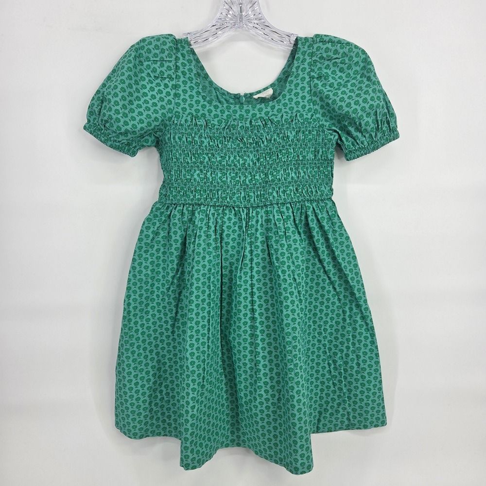 Crewcuts Dress 7 Green Floral Smocked Puff Sleeve Cottagecore Boho Kids